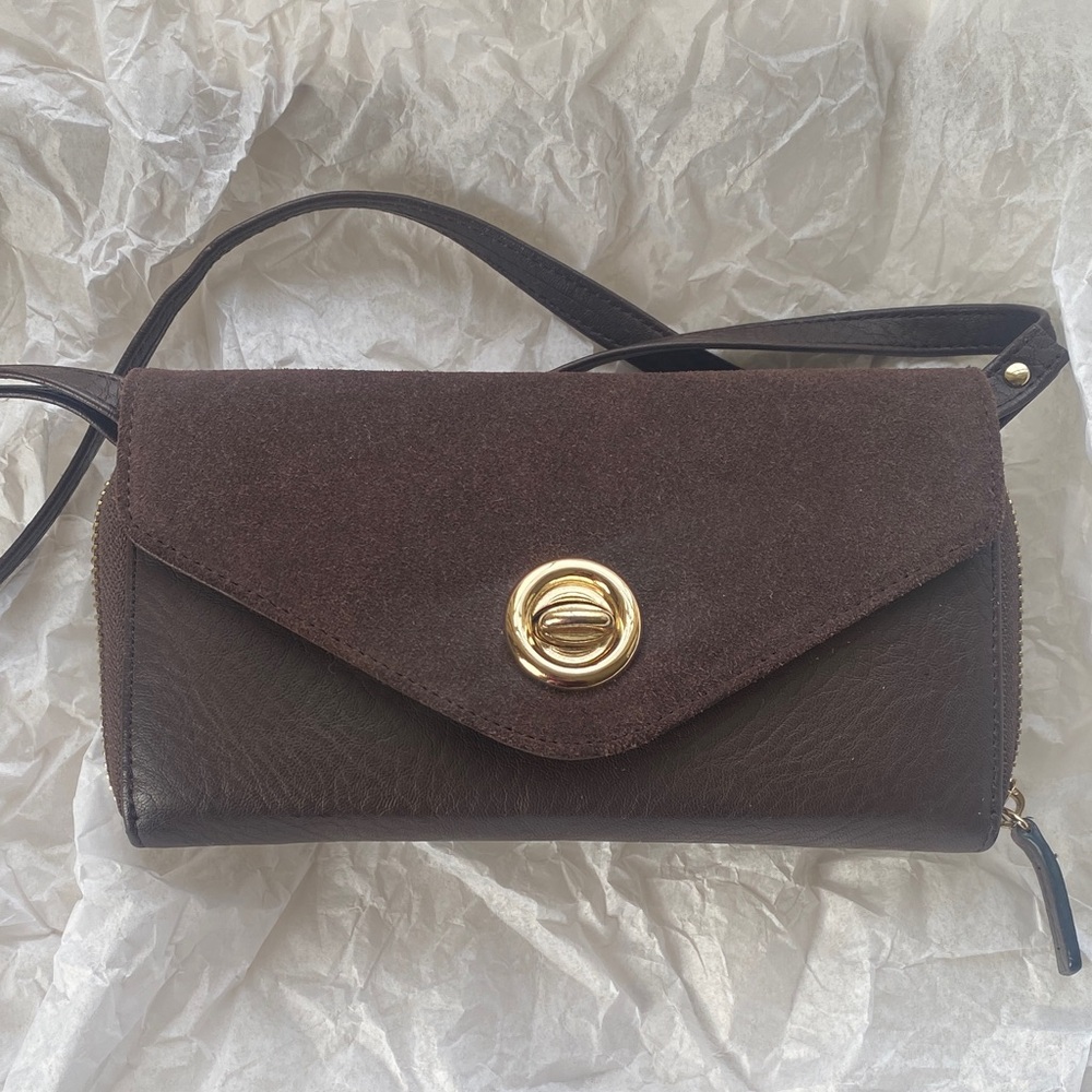 Simply Noelle chocolate brown suede and leather bag